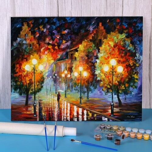 Rain In The Night City Painting By Numbers Set Oil Paints 50*70 Canvas Pictures New Design For Children Art
