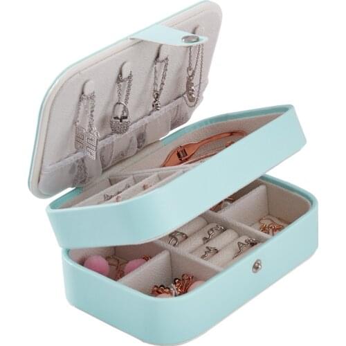 Double Layer Portable Travel Jewelry Box PU Leather Display Organizer Storage Case for Earrings Necklace Rings
