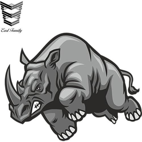 EARLFAMILY Car Sticker Angry Rhino Decal Personality Car Styling Cartoon Animal Vinyl Decal Graphic Waterproof DIY Accessories