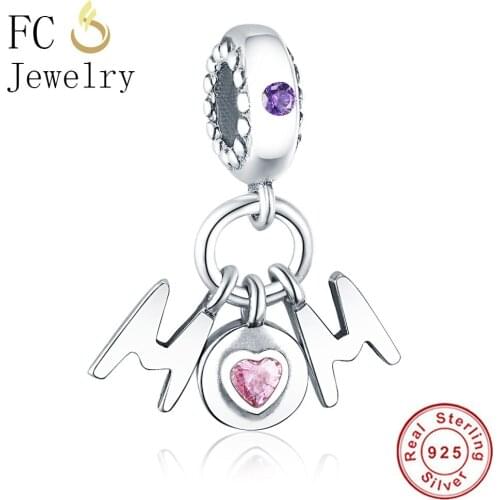 FC Jewelry Fit Original Brand Charms Bracelet 925 Silver Mom Letter Beads Alphabet Mix Pink Color CZ Pendant Berloque DIY Gift