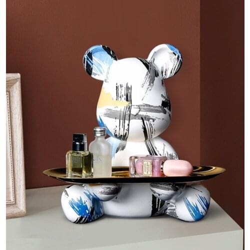 Figurine Miniature Graffiti Bear Nordic Decorative Porch Key Storage Box Decoration Living Room Home Decor Accessories Modern