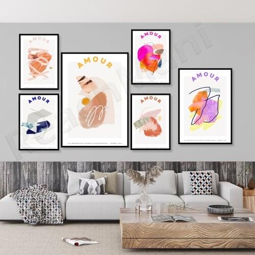 Art gallery France poster love, abstract expressionism wall art, modern home decoration, color modern minimalist living room art