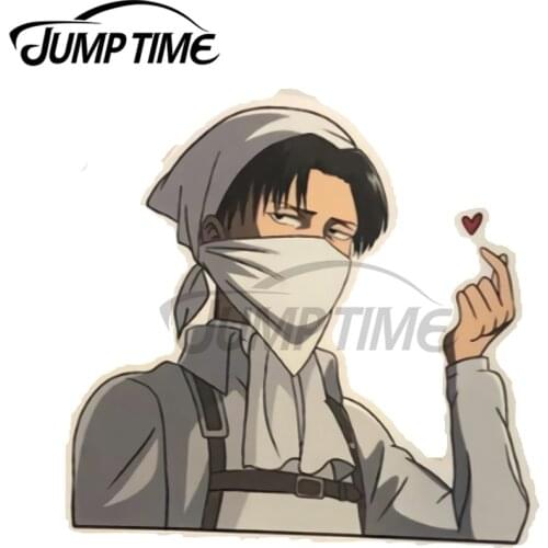 JumpTime 13 x 9.6cm Levi Ackerman Attack on Titan Finger Heart Vinyl Car Stickers Anime DIY Personality Decoration Windows Decal