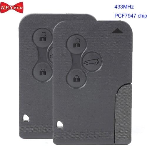 KEYECU 2pcs for Renault Megane Scenic 2003-2008 Remote Key Fob 3 Button 433MHz PCF7947