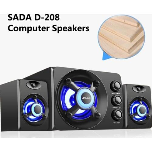 SADA D-208 3 in 1 Home Speaker Set Super Bass Subwoofer with Colorful LED Light 3.5mm Wired Speakers Home Theater USB Powered
