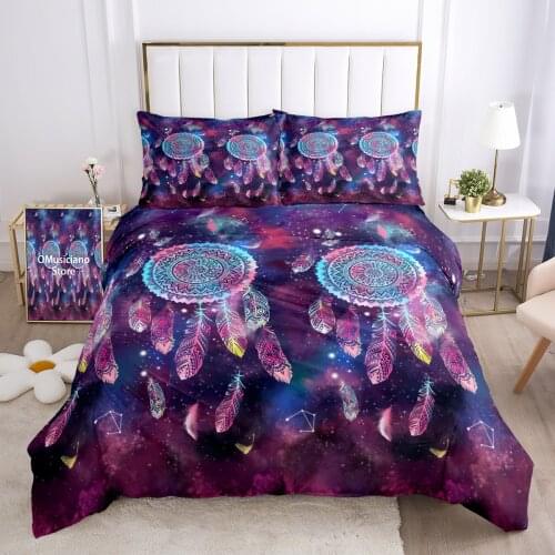 Bedding set Dream Catcher India Mandala Purple Feather Galaxy Blue Duvet cover and Pillowcase Bedding Bohemia Capture dreams 3pc