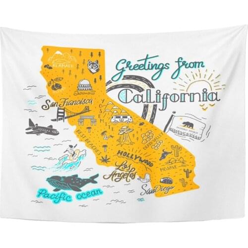 Mandala 50x60 inch Home Decor San of California Map with Tourist Attractions Travel Concept Flag Francisco Bear for Bedroom