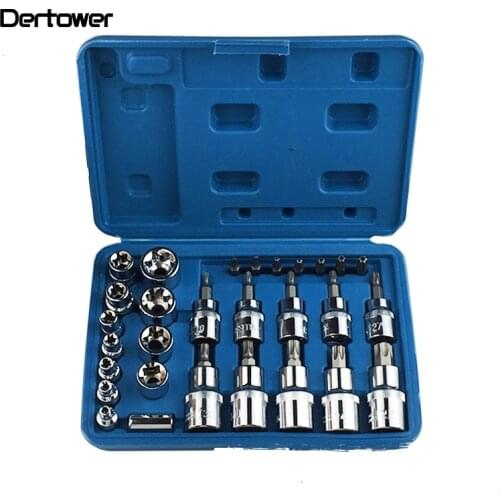 29Pcs Security Star Socket Bit head Set Proof Ratchet Screwdriver Set 1/4" 3/8" 1/2" Chrome Vanadium Steel hex keys hexagon