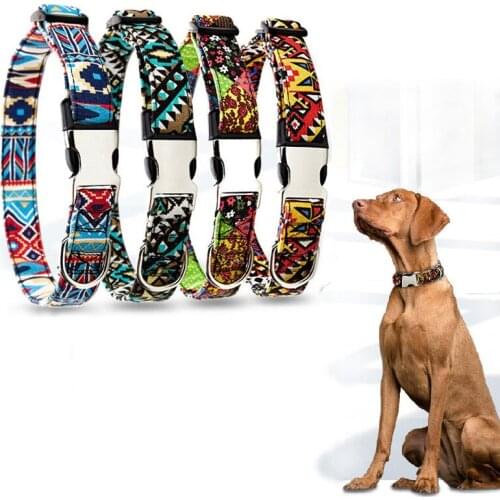 Dog Collar Nylon Personalized Pet Collar Retro Ethnic ID Label Nameplate Reflective Suitable for Small, Medium and Small Pet Dog