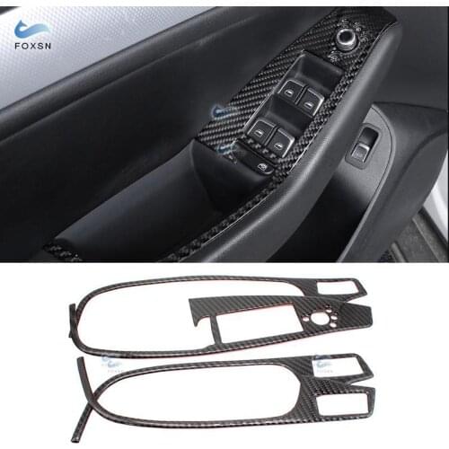 For Audi Q5 2009 2010 2011 2012 2013 2014 - 2017 Carbon Fiber Car Door Armrest Panel Window Glass Lift Buttons Frame Cover Trim
