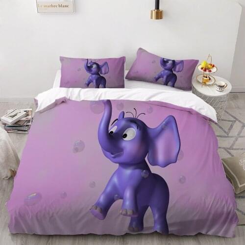 Elephant Bedding Purple Cartoon Bed Cover Funny Animals Print Home Textile Quilt Cover Pillowcase 2/3 Pieces For Teens Custom