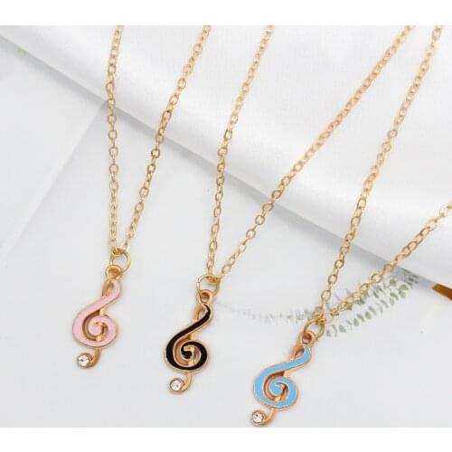 Blue Pink Black music notation Treble symbol Pendant Necklace Zinc alloy material musician Jewelry accessories Fashion Necklace
