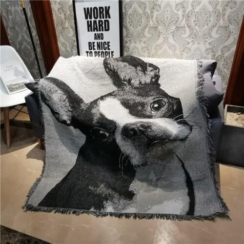 Nordic Boston Dog Decorative Blanket Sofa Cover Personality Art Black and White Creative Rug Casual Blanket Rugs Tapestry