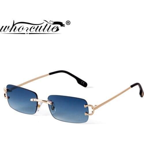 Blue Rimless Rectangle Sunglasses Men 2021 Brand Design Metal Fashion Square Sun Glasses for Women Gradient Lens Frameless UV400