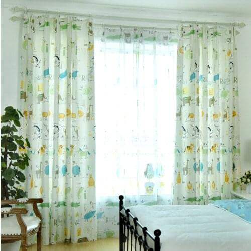 Modern Nordic Plant Cotton and Linen Individual Curtain Custom Living Room Bedroom English Cartoon Finished Curtain Animal