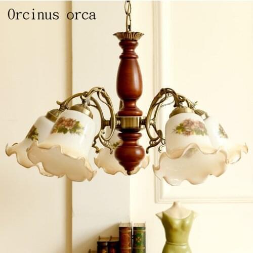 Mediterranean antique stained glass chandelier living room bedroom American garden country LED solid wood Chandelier