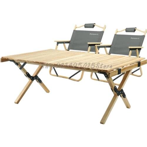 Solid Wood Egg Roll Table Outdoor Portable Table And Chair Set Self Driving Travel Picnic Camping Household Folding Small Table