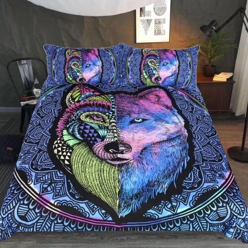 Tattoo Wolf Pattern Home Textile Quilt Cover with 2 Pillowcase Fashion Bedding 3 Piece Set 3D Printing Comforter Duvet Cover
