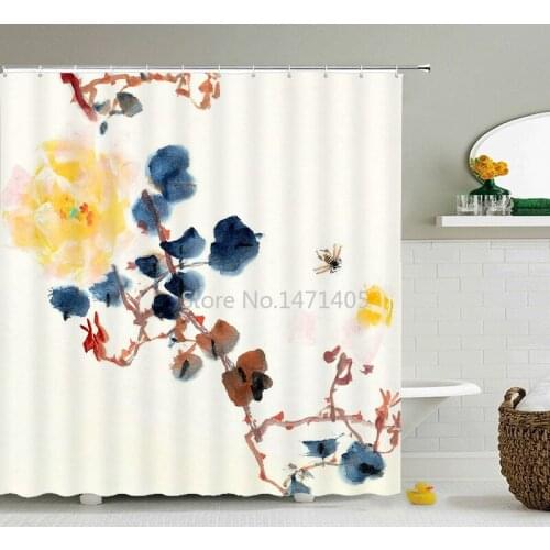 Waterproof Shower Curtains Bath Curtain 3d Flowers Green Plant Bathroom Polyester Fabric Curtain Washable 180x200cm with Hooks