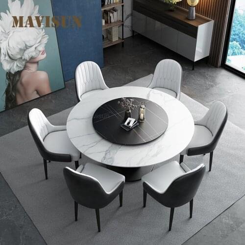 Italian Style Natural Round Marble Rotary Table With 4 Dining Chairs Master Design Modern Simple Apartment Creative Dining Table