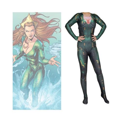 Adults Kids Mera Queen Cosplay Costume Superhero Zentai Suit Halloween Bodysuit