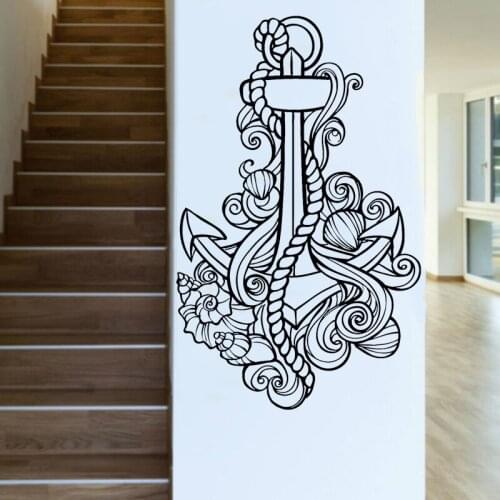 Anchor Wall Sticker Shells Vinyl Decal Sea Ocean Stickers Beach Style Living Room Decoration Waterproof Batrroom Decor Rope