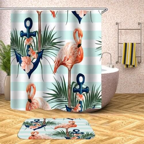 3D Waterproof Shower Curtain Fabric Funny Flamingo Sets Bath Mats 45x75cm curtain in the bathroom shower curtain set bath mats