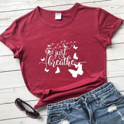 Just Breathe Flying Butterflies Dandelion T-shirt Vintage Boho Wild And Free Graphic Tees Tops Aesthetic Women Nature Tshirt