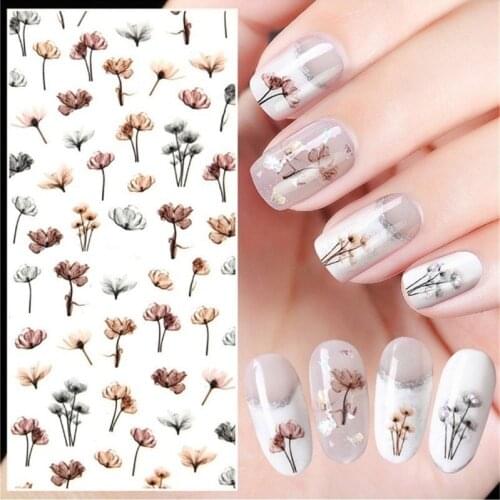 1 Sheet Embossed 3D Nail Stickers Blooming Flower Nail Art Stickers Decals Adhesive Manicure Nail Art Tips Decoration