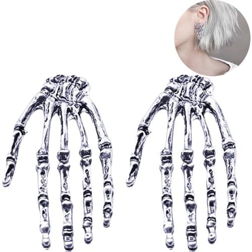 1Pair Skull Bone Skeleton Hand Halloween Earring Cool Ear Stud Skull Bone Hand Earring Goth Punk Rock Ear Stud Women