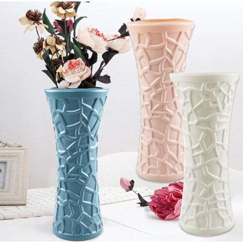 1PC Flower Vase Decoration Home PE Plastic Vase Imitation Ceramic Flower Pot Nordic Style Flower Basket Decoration