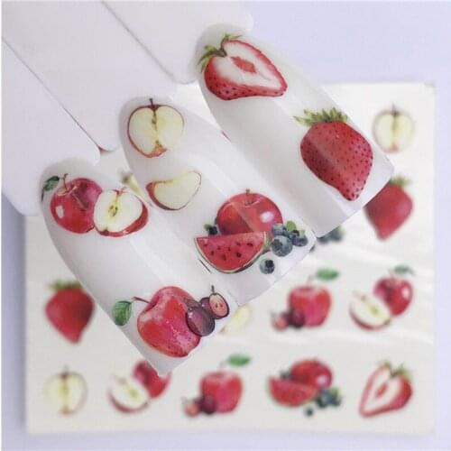10Pcs/Set Strawberry Summer Fruit Drinking Cake Stickers Nails Manicure Nail Art Design Water Transfer Watermark Beauty Decals