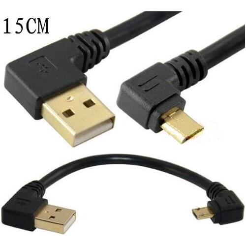 100PCS 15cm Gold Plate USB 2.0 A Male left Angle to Micro Male Right Angle Gold Plated Short Cable Data Adapter Cable