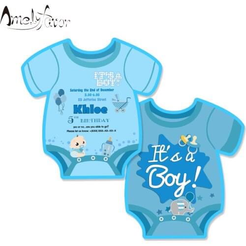 Boy Baby Shower Theme Invitation Card Party Supplies Baby Shirt Invitation Party Decorations Event Birthday Custom-Made 16PCS
