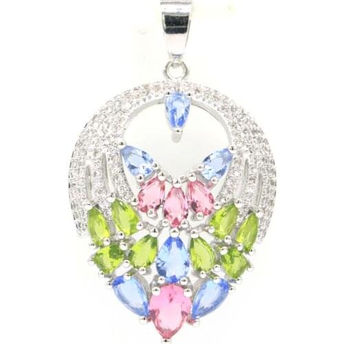 32x23mm Princess Cut Created Sun Shape London Blue Topaz Gift For Sister Dating Silver Pendant Wholesale Drop Shipping