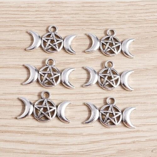 40pcs 13*22mm Vintage Silver Color Alloy Moon Star Charms for Making Drop Earrings Pendants Necklaces DIY Craft Jewelry Findings