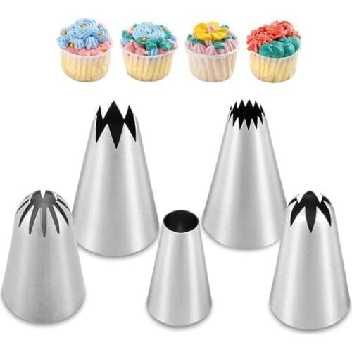 5PCS/Set Stainless Steel Flower Cream Tips Nozzles Cake Biscuit DIY Cupcake Kitchen Decorating Fondant Pastry Accessories