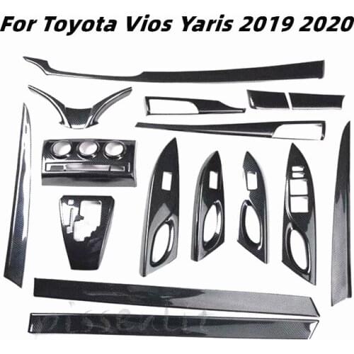 For Toyota Vios 2014-2020 Car Accessories Carbon Fiber Style Door Interior Center Console Windows Control Panel Stickers ABS