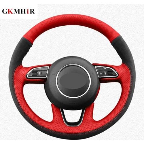 DIY Black Genuine Leather Suede Car Steering Wheel Covers for Audi A3 A4 A7 A5 A6 Allroad RS 7 2014 2015 S6 S7 2013-2018 S8