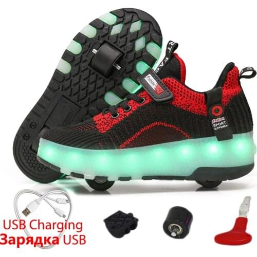 2019 New Luminous Sneakers for Kids Glowing Sneakers with Wheels Kids Shoes Roller Skates Shoes Wheels Sneakers for Boys