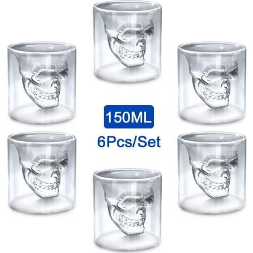 25ml Double-layered Transparent Skull Head Coffee Mug Crystal Glass Cup for Home Bar Club Whiskey Wine Vodka and Beer Wine Glass