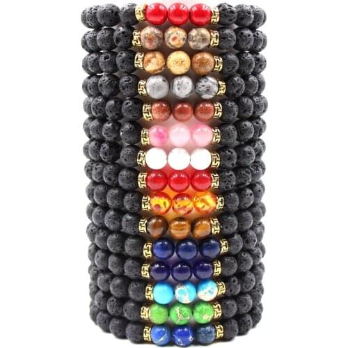Healing Reiki Imperial Chakra Black Lava Stone Beads Essential Oil Diffuser Bracelet Energy Balance Yoga Buddha Jewelry