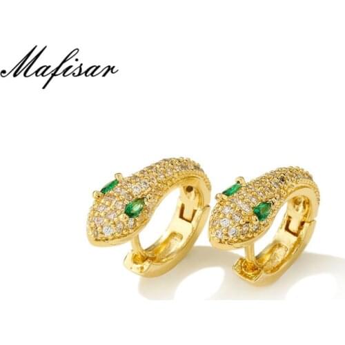 Mafisar Unique Design Punk Style Snake Hoop Earrings For Women AAA+ CZ Green Eye Snake Earring Women Wedding Jewelry Accessories