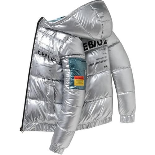 Mens Hoodie High Street Winter Reflective Waterproof Clothing Shiny Puffer Jacket
