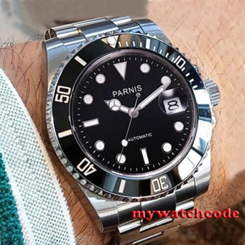 Brand Luxury Men Watches 40mm PARNIS black dial sapphire glass date miyota automatic mens wrist watch