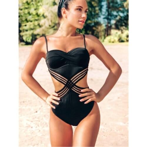 Solid swimsuit women Sexy bikini 2020 One piece swimwear Patchwork bathing suits Striped swimming suit Underwire swim suit lady
