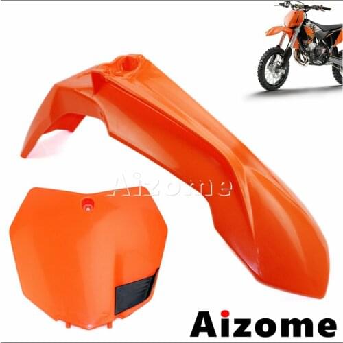 Orange Motorcycle Front Fender Mud Guards & Number Plate Motocross For SXF SX XCW XC EXC XCF 85 125 200 250 300 350 450 13-16