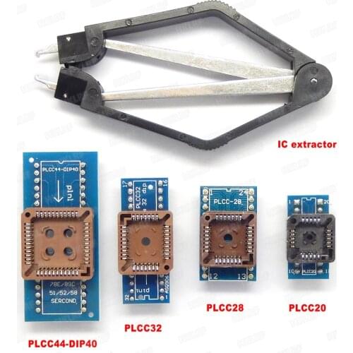 5pcs/Lot PLCC44 PLCC32 PLCC28 PLCC20 Adapter Socket+ PLCC Extractor For TL866cs TL866A TL866II PLUS Programmer