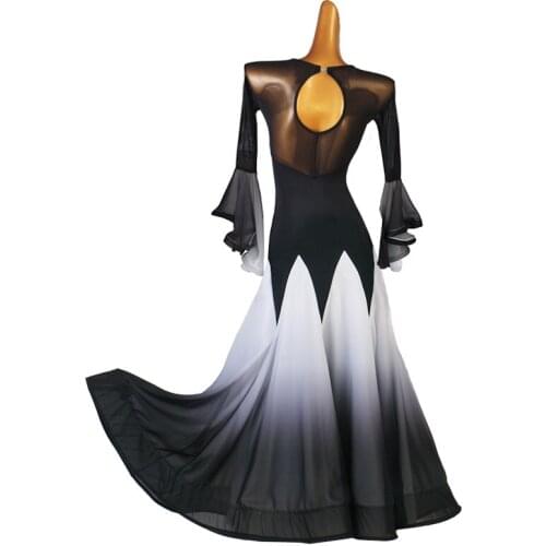 New Modern Dance Competition Dress For Women Adult Long Sleeve Backless Sexy Ballroom Dance Clothes Waltz Dance Skirt DQL5333