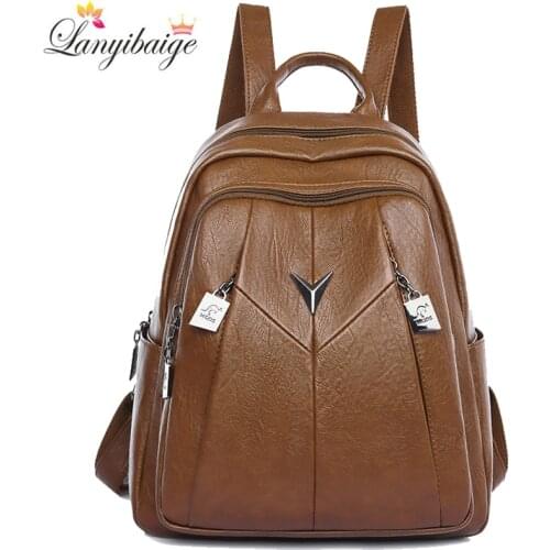 Casual Women Backpack Leather Backpack Multifunction Shoulder Bags for Women 2020 New School Bags for Girls Travel Backpack Sac